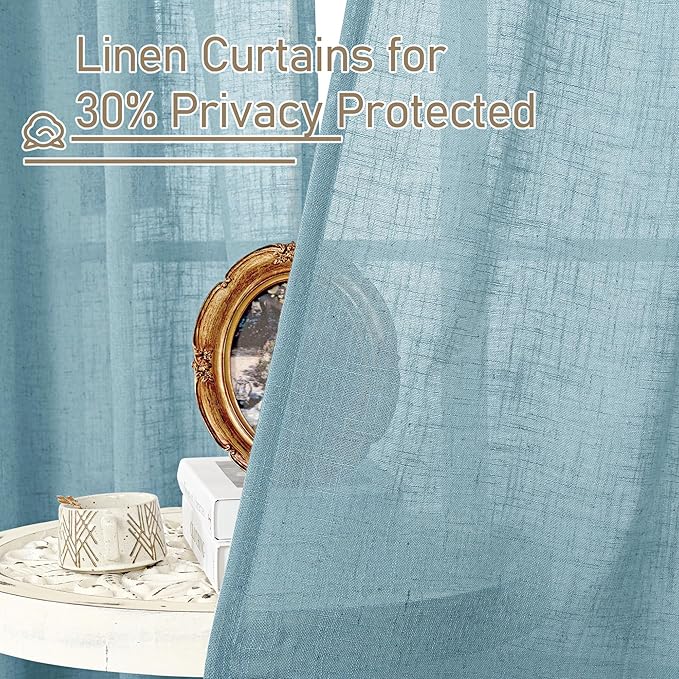 LAMIT Linen Curtains 48 Inch Length 2 Panels, Light Filtering Panels Back Tab - Image 5