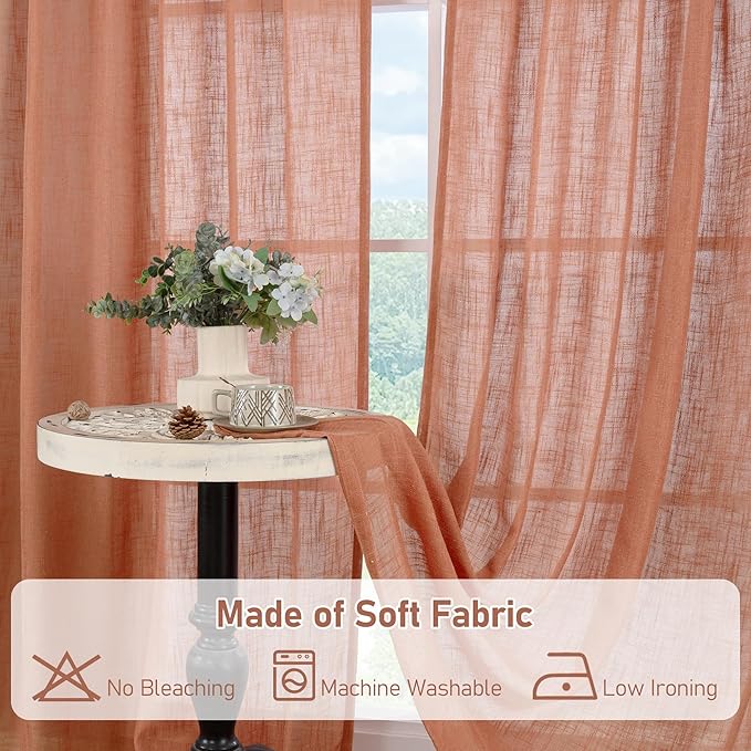 LAMIT 48 Inch Short Window Linen Curtains, Light Filtering Panels Back Tab and - Image 8