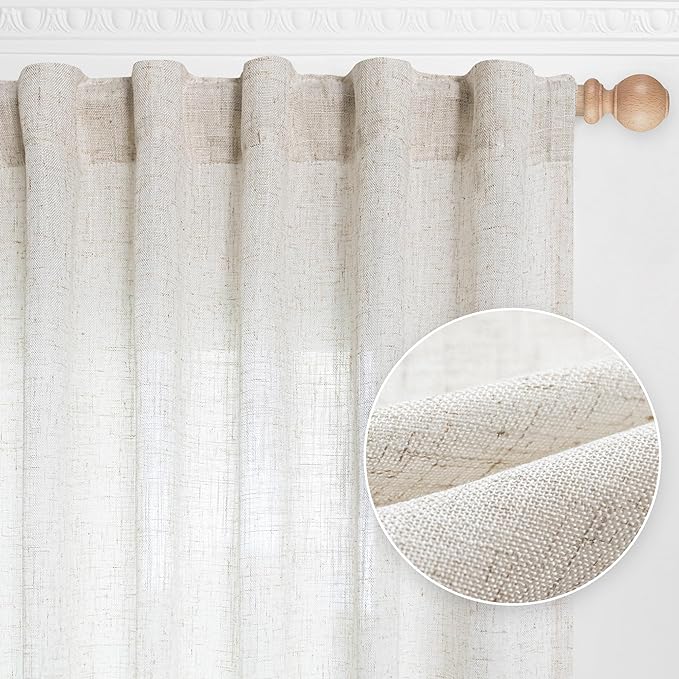 MYSKY HOME Linen Curtains for Living Room, Natural Semi Sheer Curtains & Drapes by MYSKYHOME