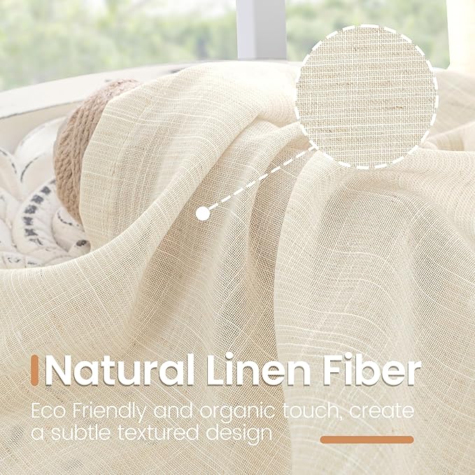 BGment Semi Sheer Linen Curtains 48 Inch Length - Image 3