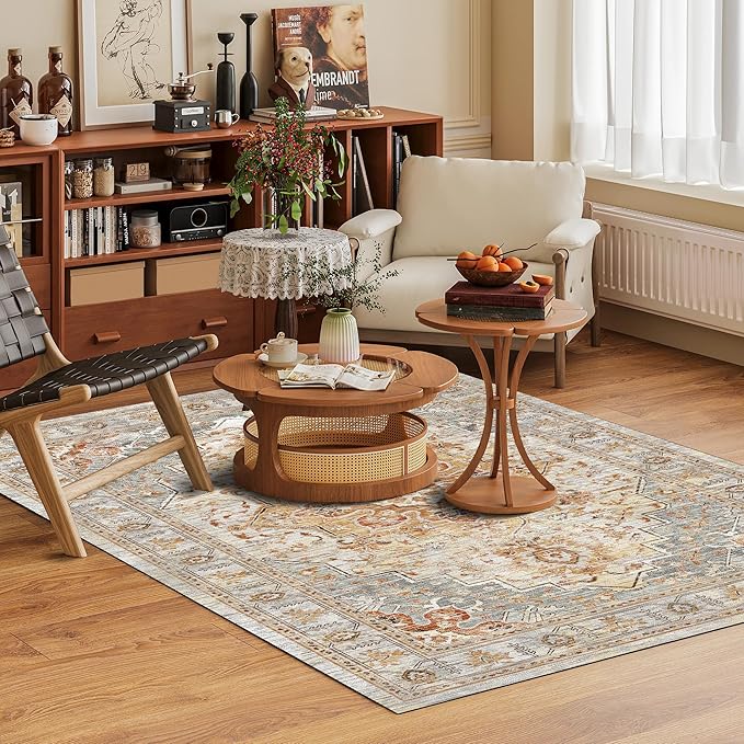 Washable Area Rug 6' x 9' Vintage Traditional Persian Mat - Image 2