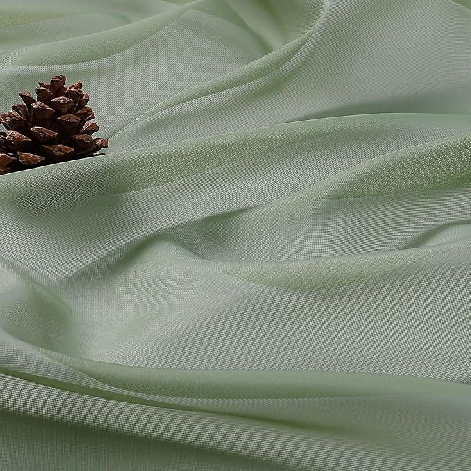 OVZME Sage Green Sheer Curtains 84 Inches Long 2 Panels Set, Light Filtering - Image 5