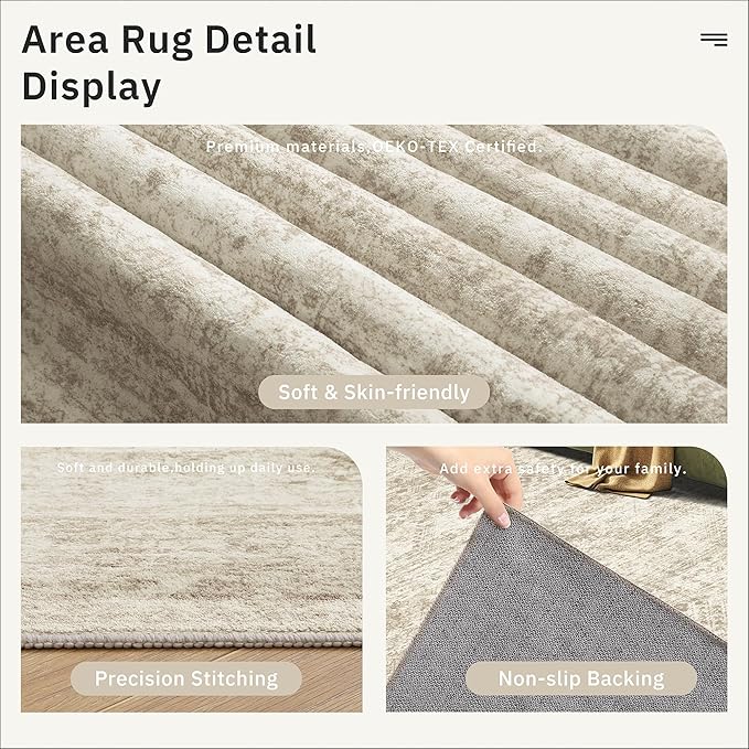 12x15 Washable Area Rug Beige Neutral Abstract Living Room Large Carpet Non - Image 6