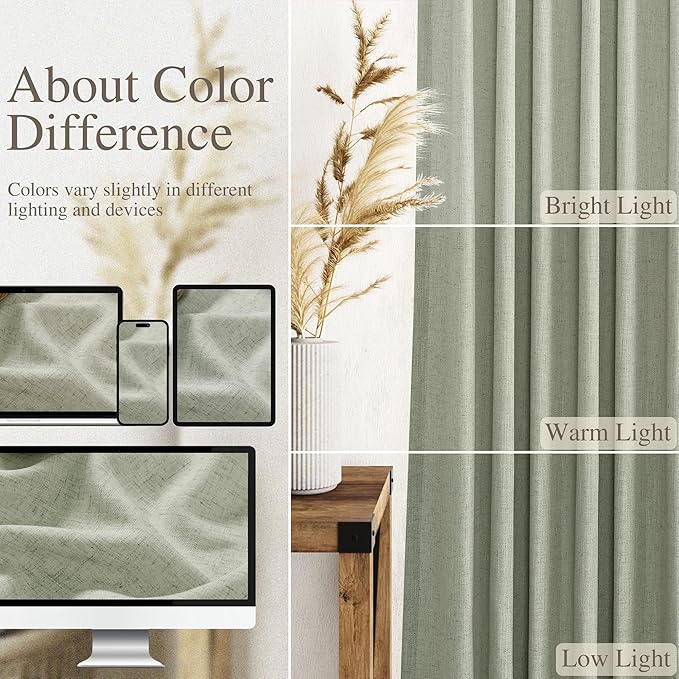 2 Panels Set Sage Green Linen Curtains 126 Inches Long - Image 3