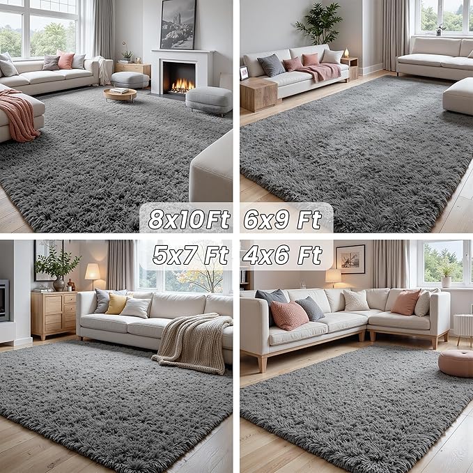 6x9 Area Rugs for Living Room Rug: Soft Fluffy Shag Light Gray Rugs for Bedroom - Image 7