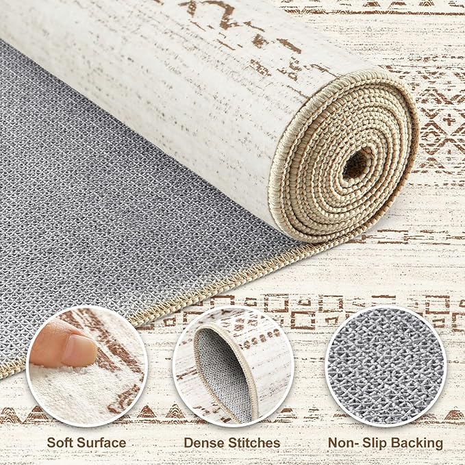 Nakagishi 10x14 Area Rugs Living Room: Washable Boho Large Neutral Modern Soft - Image 3