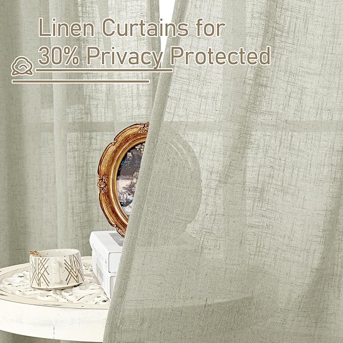 LAMIT Sage Grey Linen Kitchen Curtains 30 Inch Length, Semi Sheer Light - Image 5