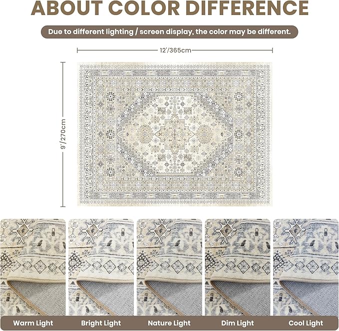 zesthome 9x12 Area Rugs, Stain Resistant Washable Rug, Ultra-Thin Rugs - Image 2