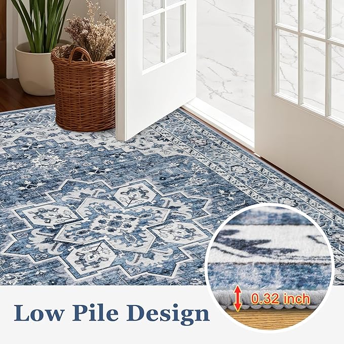 2x3 Area Rugs Living Room Rug: Washable Vintage Boho Medallion Rug No Slip - Image 9