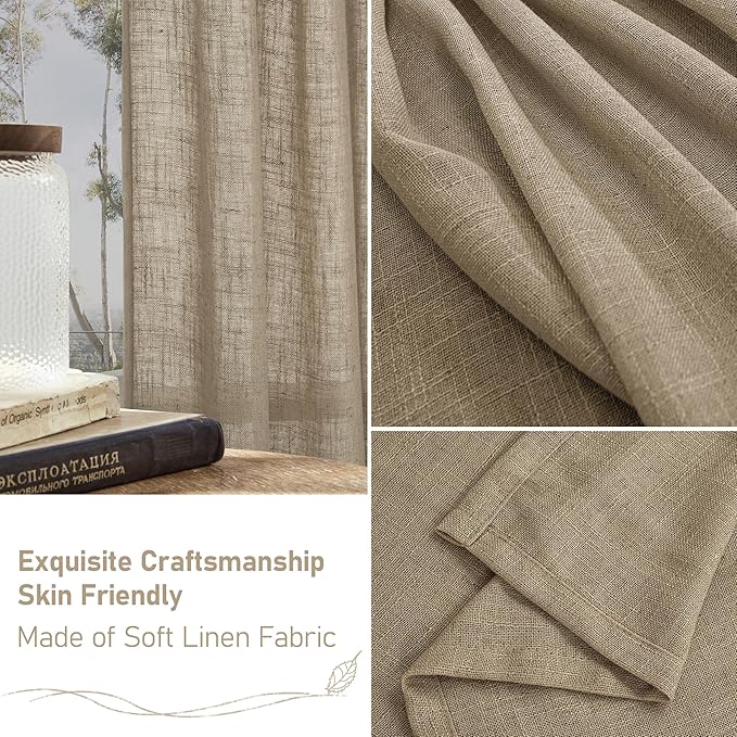LAMIT Semi Sheer Linen Curtains 45 Inches Long, Light Filtering Panels Back Tab - Image 6