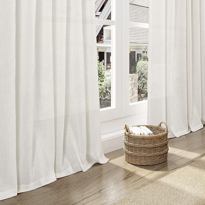 2 Panels Set Cream Linen Curtains 100 inches Long - Image 6