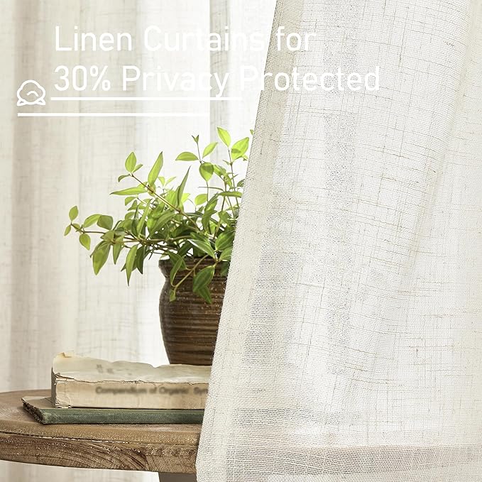 LAMIT 108 inch Linen Curtains for Living Room, Back Tab and Rod Pocket Cream - Image 5