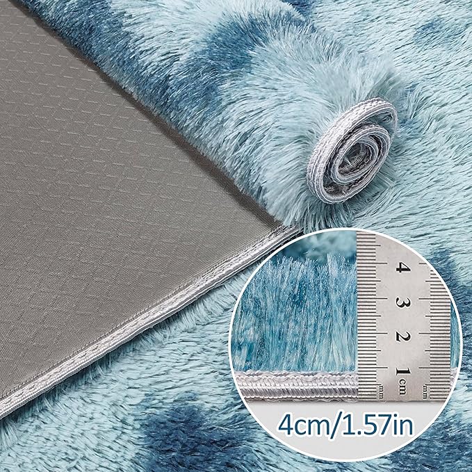 Super Soft Fluffy Living Room Area Rug 2x10 ft Tie-Dyed Light Blue Shaggy Furry - Image 5