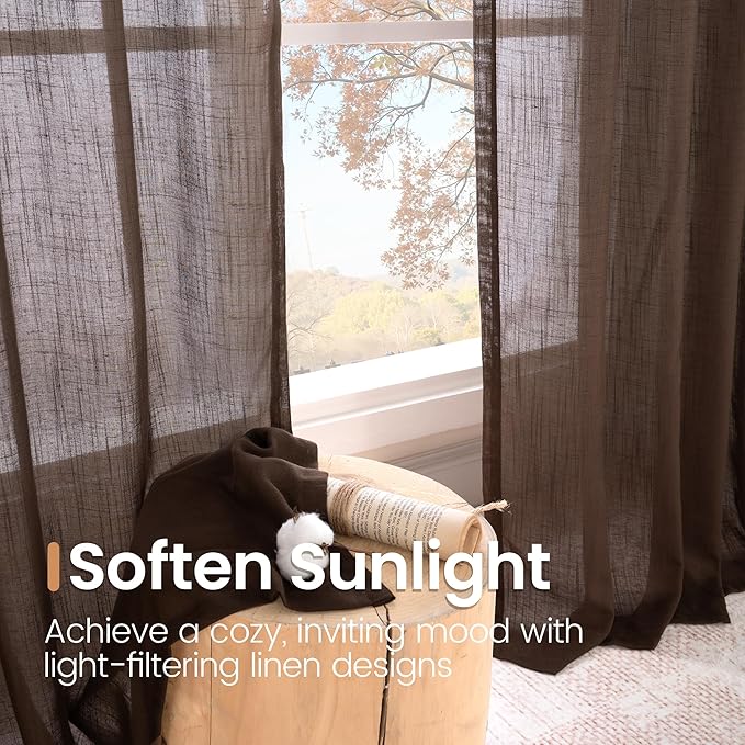BGment Brown Linen Kitchen Curtains 40 Inch Length, Small Semi Sheer Drapes - Image 5