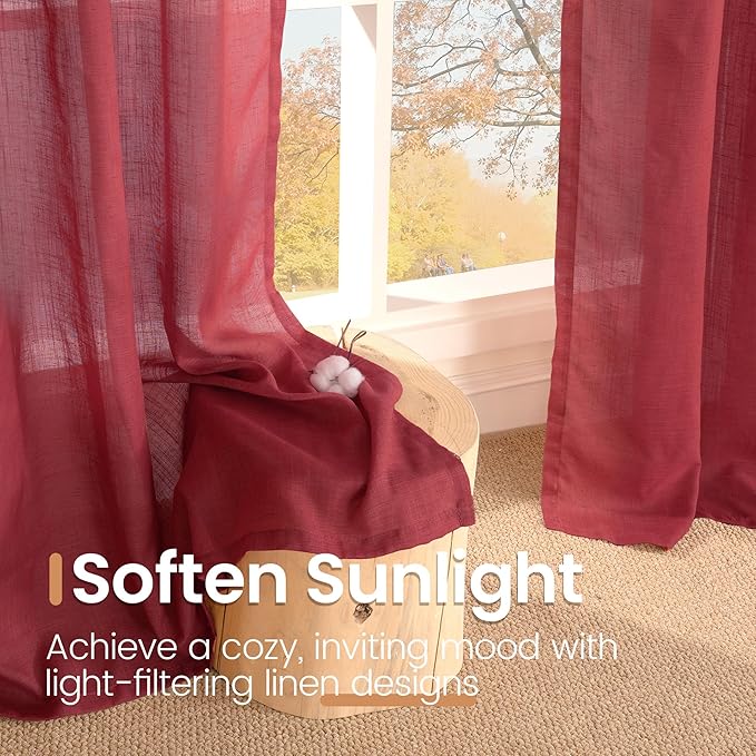 BGment Burgundy Curtains Semi Sheer 48 Inch Length - Image 5