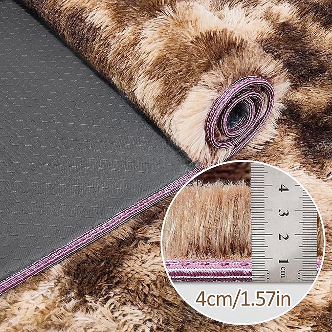 Super Soft Fluffy Living Room Area Rug 2x10 ft Tie-Dyed Brown Shaggy Furry - Image 5