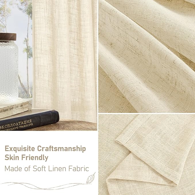 LAMIT Beige Linen Cafe Curtains 24 Inch Length, Semi Sheer Light Filtering - Image 6