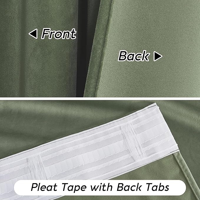 RYB HOME Sage Green Velvet Curtains 108 inch, Room Darkening Super Soft Velvet - Image 6