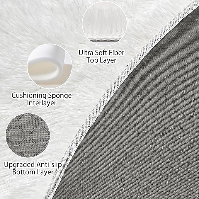 6x6 ft Tie Dye White Round Rug for Bedroom Room Fluffy Circle Rug Furry Carpet - Image 4