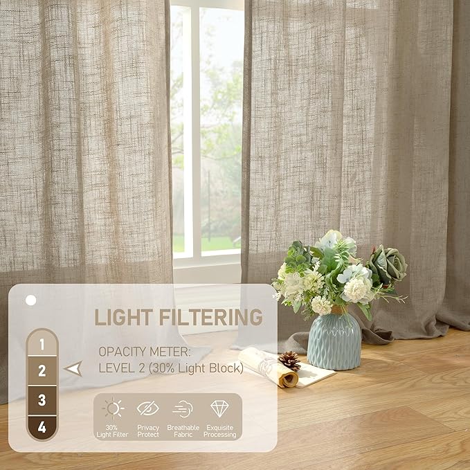 LAMIT Semi Sheer Linen Curtains 45 Inches Long, Light Filtering Panels Back Tab - Image 4