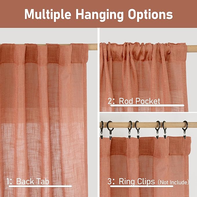 LAMIT 48 Inch Short Window Linen Curtains, Light Filtering Panels Back Tab and - Image 3