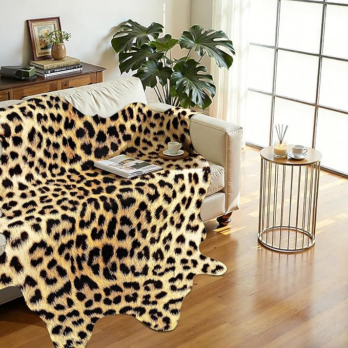 AROGAN Western Decor Faux Fur Leopard Rug, 4.6 x 5.2 Feet Premium Animal Skin - Image 4