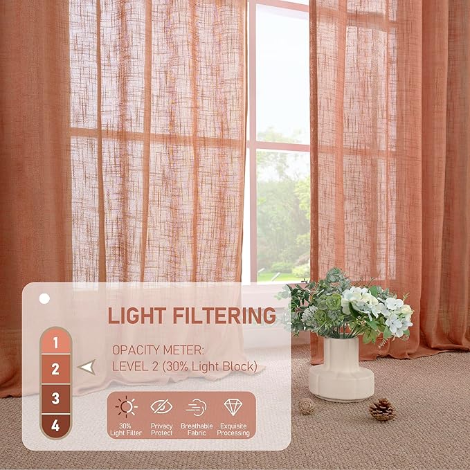 LAMIT 48 Inch Short Window Linen Curtains, Light Filtering Panels Back Tab and - Image 4