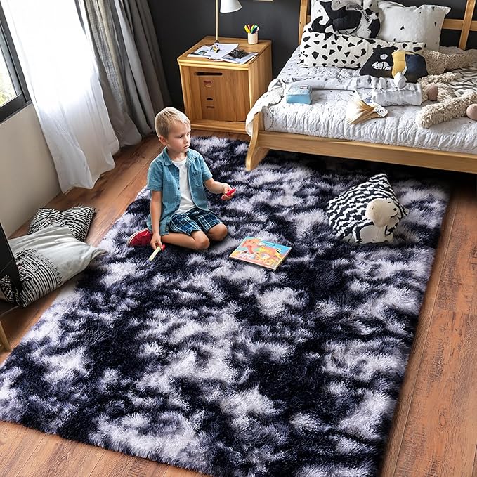 Black and White Rug for Bedroom, 4x6 Area Rug for Kids Room, Bedside Indoor - Image 3