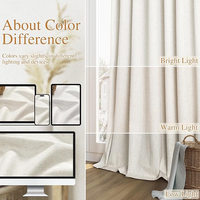 Guken Cream 100% Blackout Curtains 98 Inch Length 2 Panels Set - Image 7