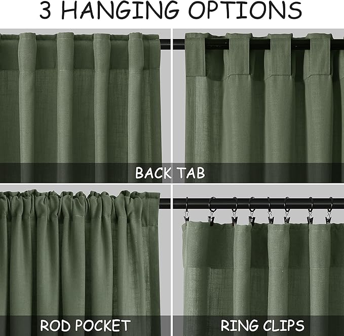 128 Inch Extra Long Curtain for Floor to Ceiling High Window Olive Green Linen - Image 2