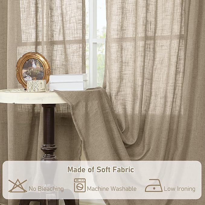 LAMIT Semi Sheer Linen Curtains 45 Inches Long, Light Filtering Panels Back Tab - Image 8