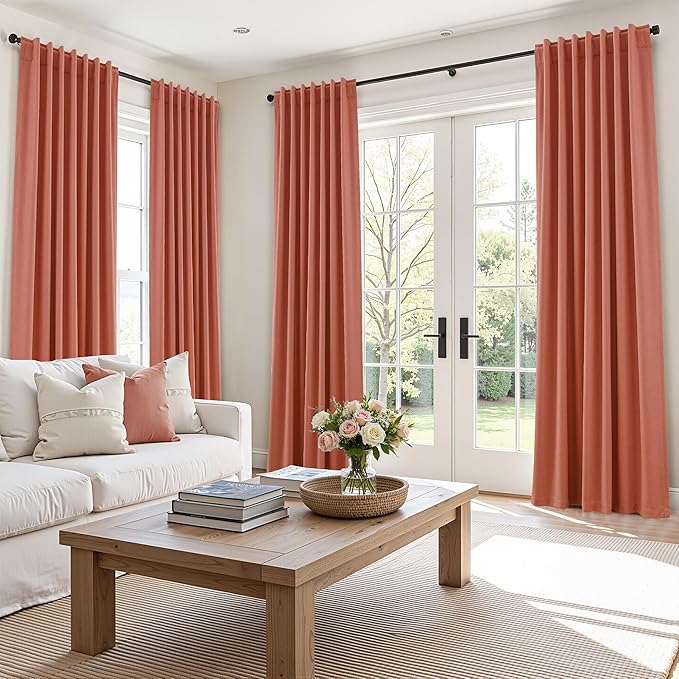 Guken Coral 100% Blackout Linen Curtains 108 Inch Length 2 Panels Set - Image 9