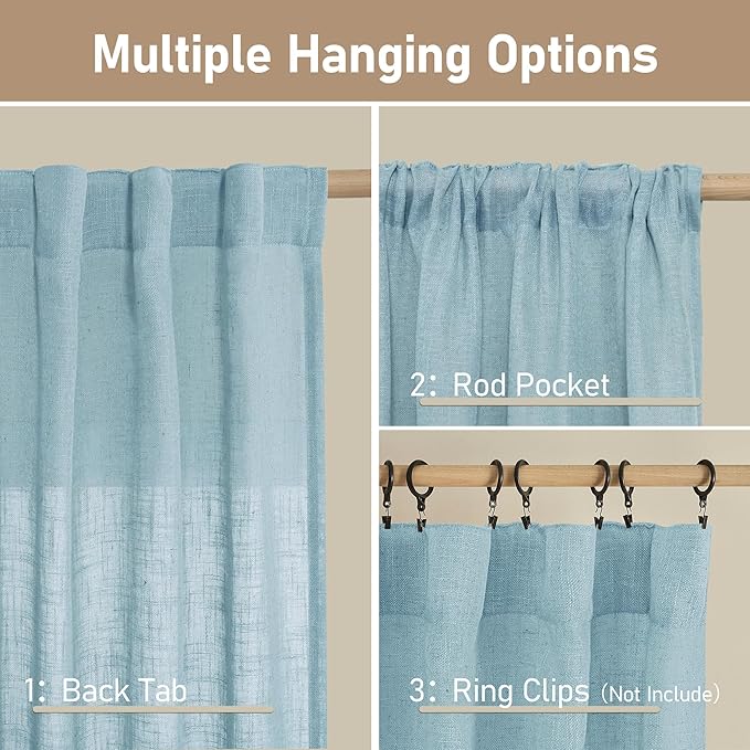 LAMIT Linen Curtains 48 Inch Length 2 Panels, Light Filtering Panels Back Tab - Image 3