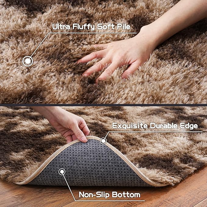 Pionblank Fluffy Runner Rugs for Bedroom 2x6, Modern Shaggy Brown Area Rug for - Image 7