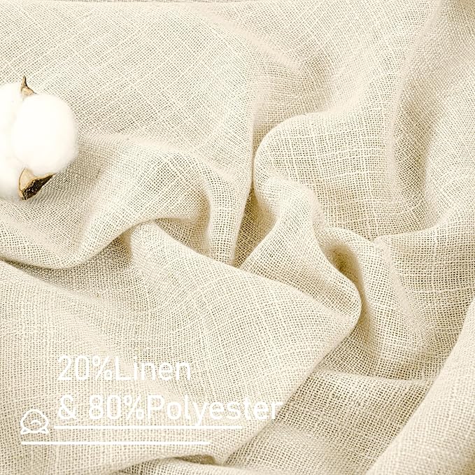 LAMIT Beige Linen Cafe Curtains 24 Inch Length, Semi Sheer Light Filtering - Image 3