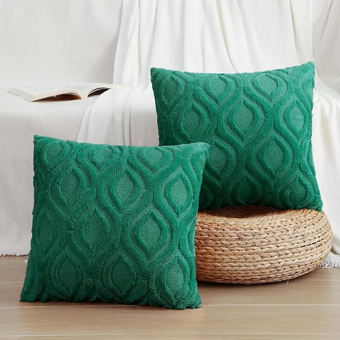 decorUhome Throw Pillow Covers 24x24 Inch Set of 2, Soft Plush Faux Wool Green - Image 7