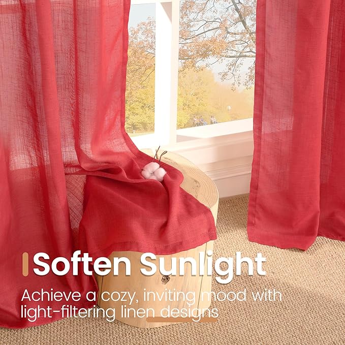 BGment Red Linen Curtains 45 Inch Length - Image 5