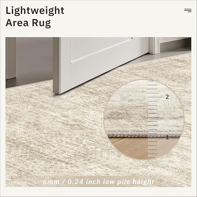 12x15 Washable Area Rug Beige Neutral Abstract Living Room Large Carpet Non - Image 7