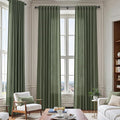 128 Inch Extra Long Curtain for Floor to Ceiling High Window Olive Green Linen by Nanspring