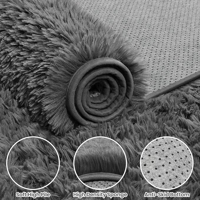 6x9 Area Rugs for Living Room Rug: Soft Fluffy Shag Gray Rugs for Bedroom - Image 8