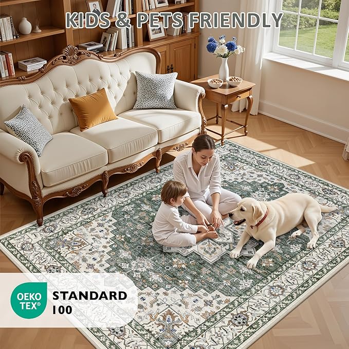 2x3 Area Rugs Living Room Rug: Washable Vintage Boho Medallion Rug No Slip - Image 8