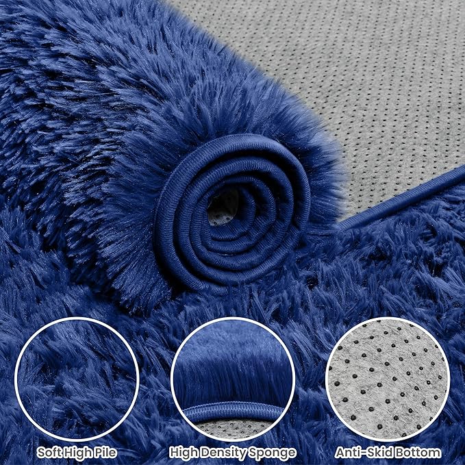 5x8 Area Rugs for Living Room: Soft Fluffy Shag Blue Rugs for Bedroom, Non Slip - Image 6