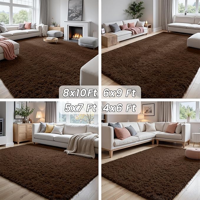 5x7 Area Rugs for Living Room Rug: Soft Fluffy Shag Brown Rugs for Bedroom - Image 7
