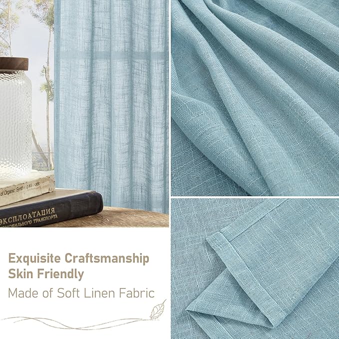 LAMIT Linen Curtains 48 Inch Length 2 Panels, Light Filtering Panels Back Tab - Image 6