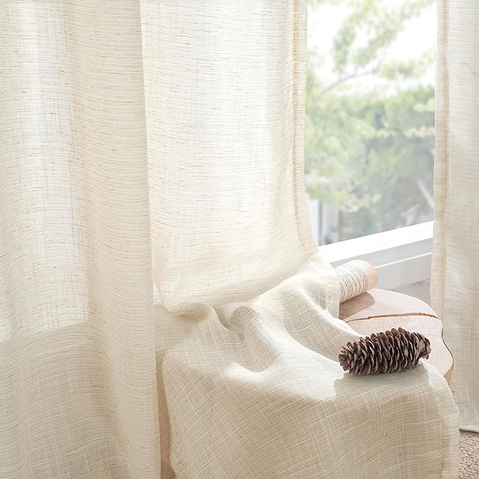 BGment 72 Inch Length Beige Linen Curtains - Image 7