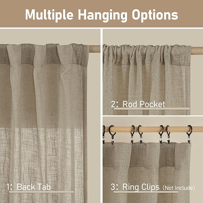 LAMIT Linen Semi Sheer Curtains 96 inches Long 2 Panels Set, Light Filtering - Image 3