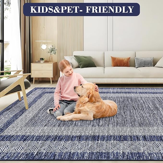 GarveeHome Modern Geometric Area Rug 5x7 Distressed Bordered Rug Washable Non - Image 5