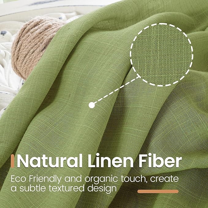 BGment 45 Inch Length Green Linen Curtains - Image 3