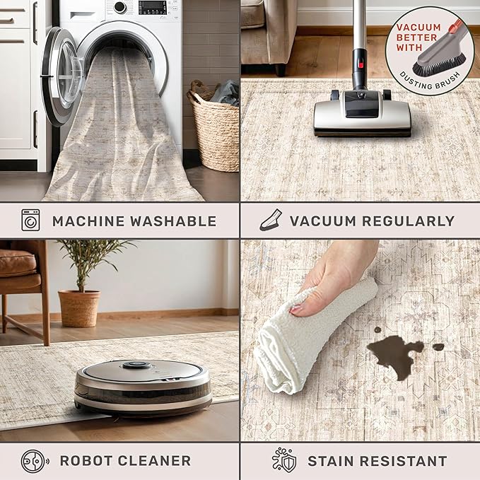 Washable Cream Farmhouse Bathroom Rug, 3x5 Non Slip Area Rugs - Image 3