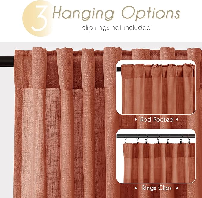 102 inch Linen Terracotta Curtains 2 Panels - Image 2